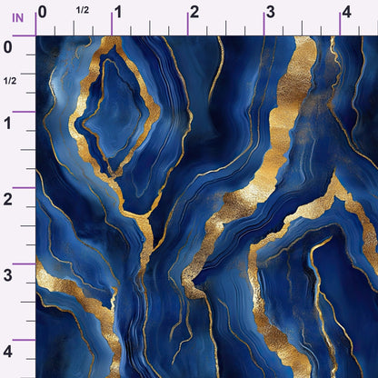 Royal Blue and Gold Agate Pattern 4 Minky Fabric