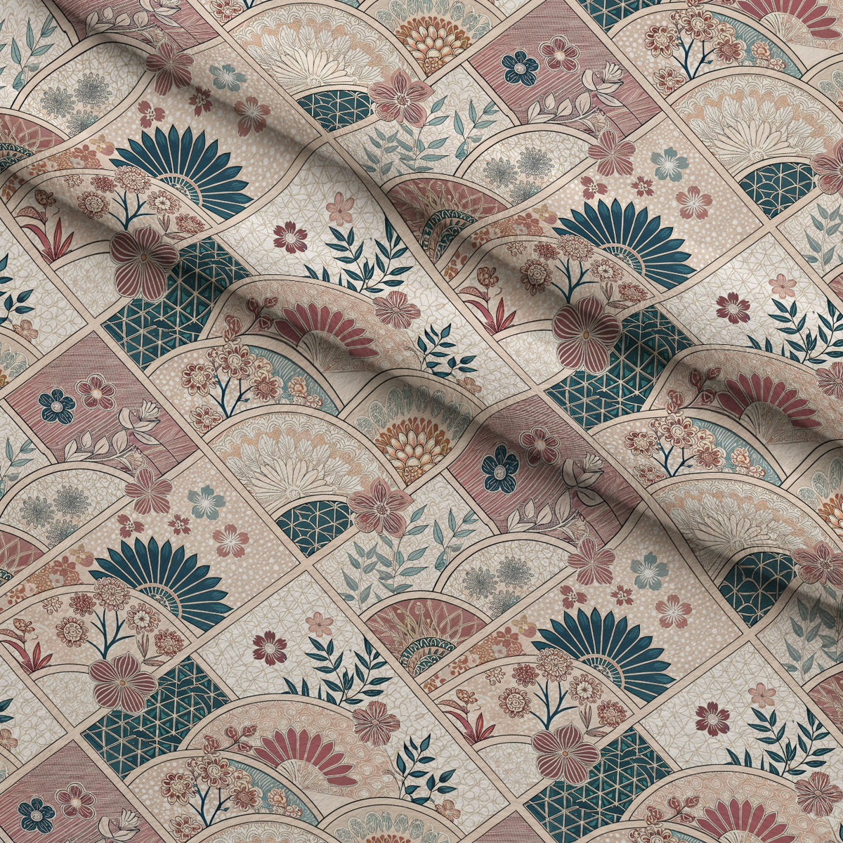 Sakura Fan Patchwork Pattern 10 Minky Fabric