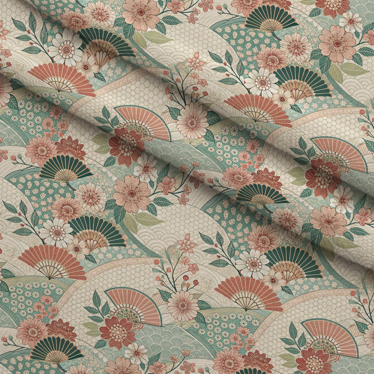Sakura Fan Patchwork Pattern 2 Minky Fabric