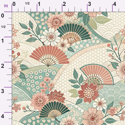 Sakura Fan Patchwork Pattern 2 Minky Fabric