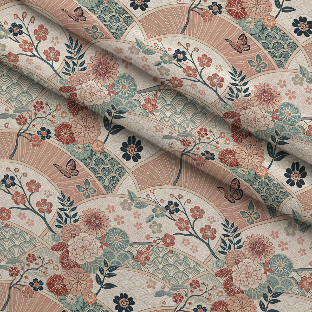 Sakura Fan Patchwork Pattern 3 Minky Fabric