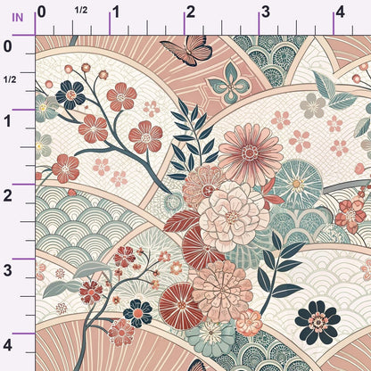 Sakura Fan Patchwork Pattern 3 Minky Fabric