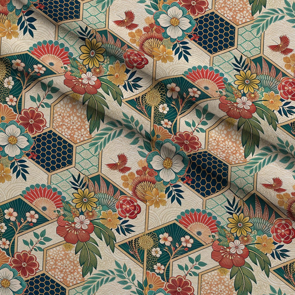 Sakura Fan Patchwork Pattern 4 Minky Fabric