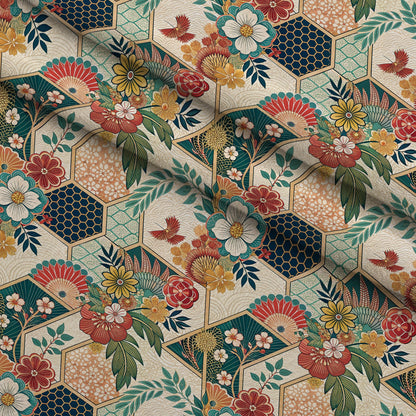 Sakura Fan Patchwork Pattern 4 Minky Fabric