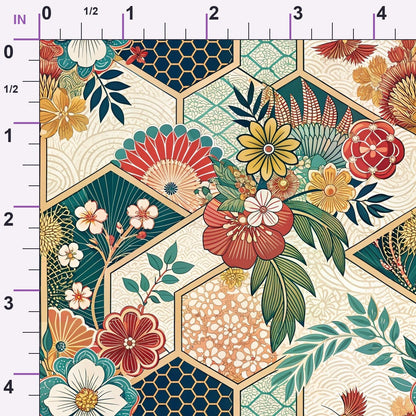 Sakura Fan Patchwork Pattern 4 Minky Fabric