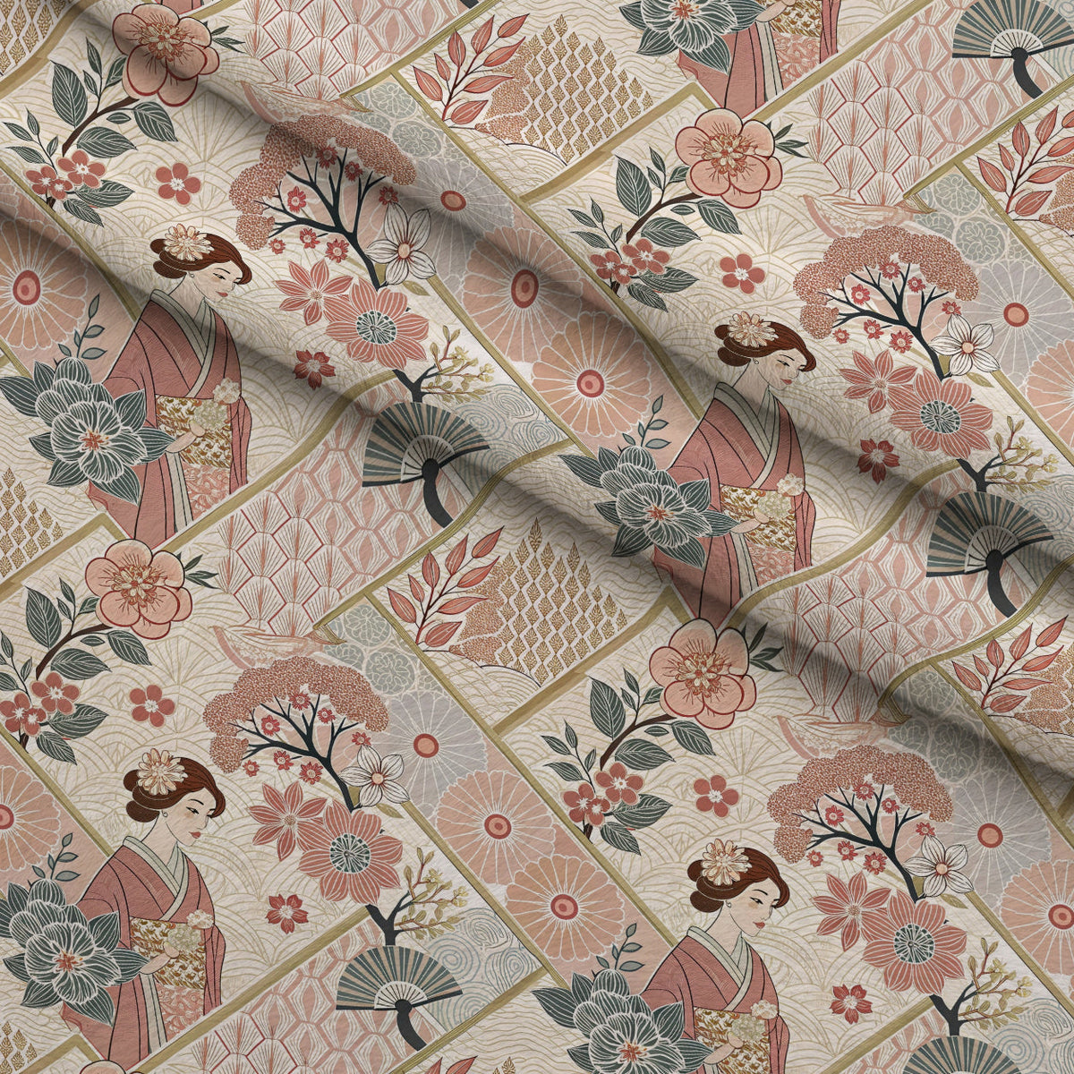 Sakura Fan Patchwork Pattern 5 Minky Fabric