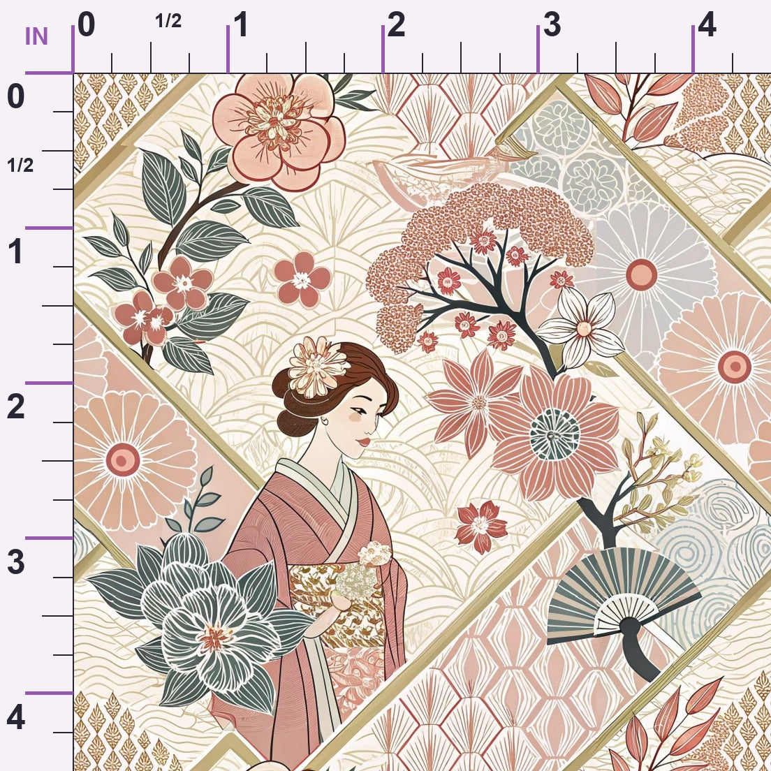 Sakura Fan Patchwork Pattern 5 Minky Fabric