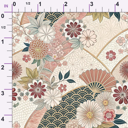 Sakura Fan Patchwork Pattern 6 Minky Fabric