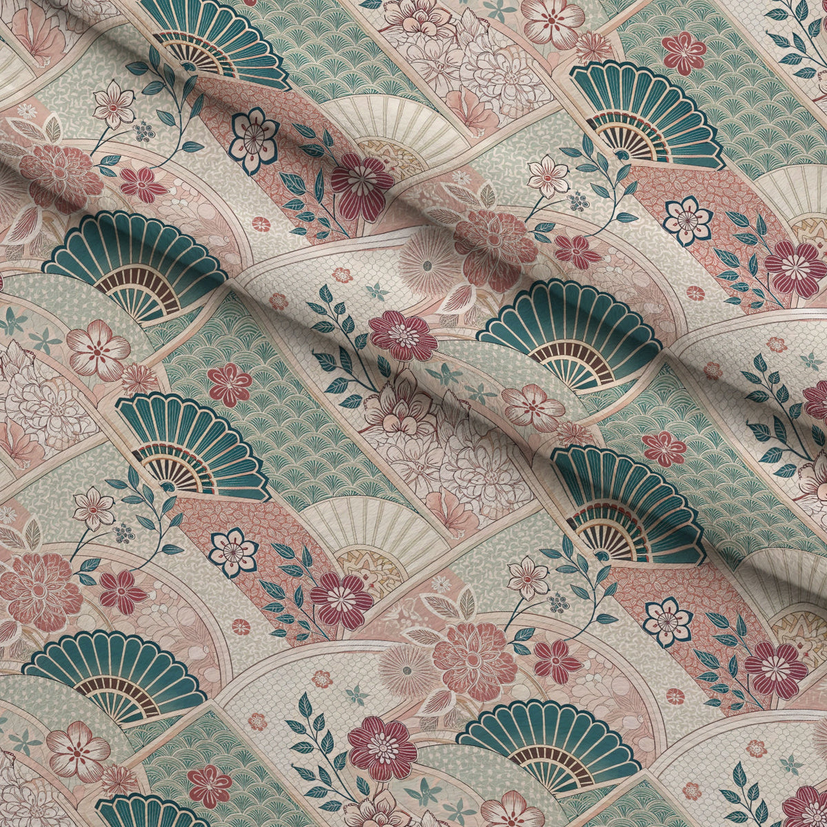 Sakura Fan Patchwork Pattern 8 Minky Fabric