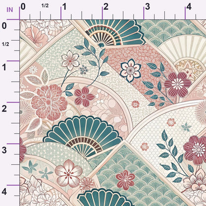 Sakura Fan Patchwork Pattern 8 Minky Fabric