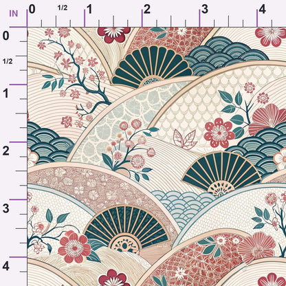 Sakura Fan Patchwork Pattern 9 Minky Fabric