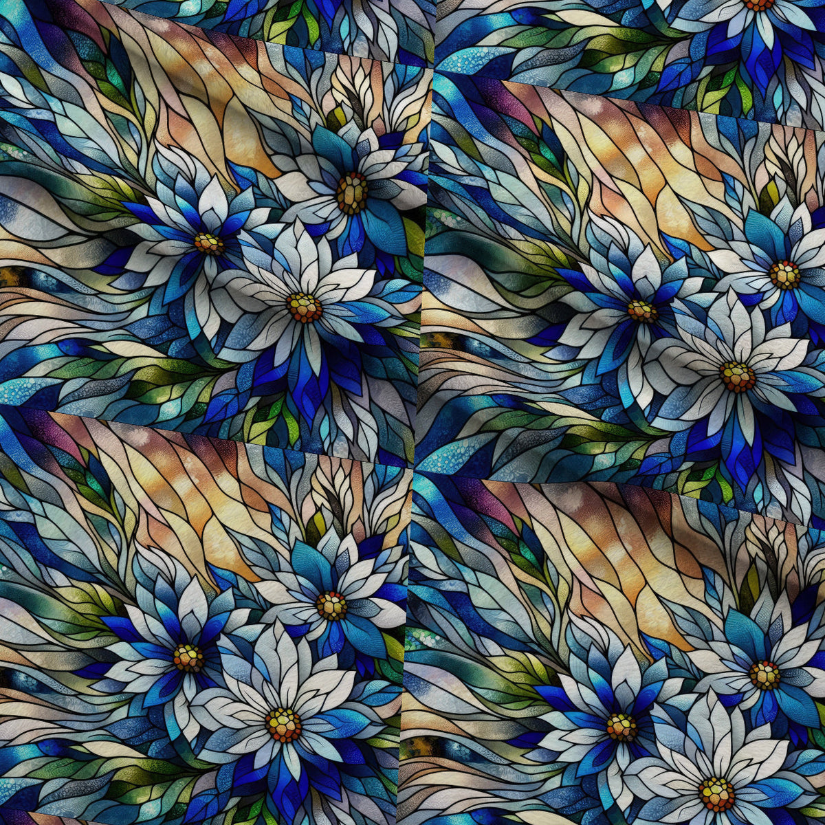 Sapphire Mosaic Blooms Pattern 1 Minky Fabric