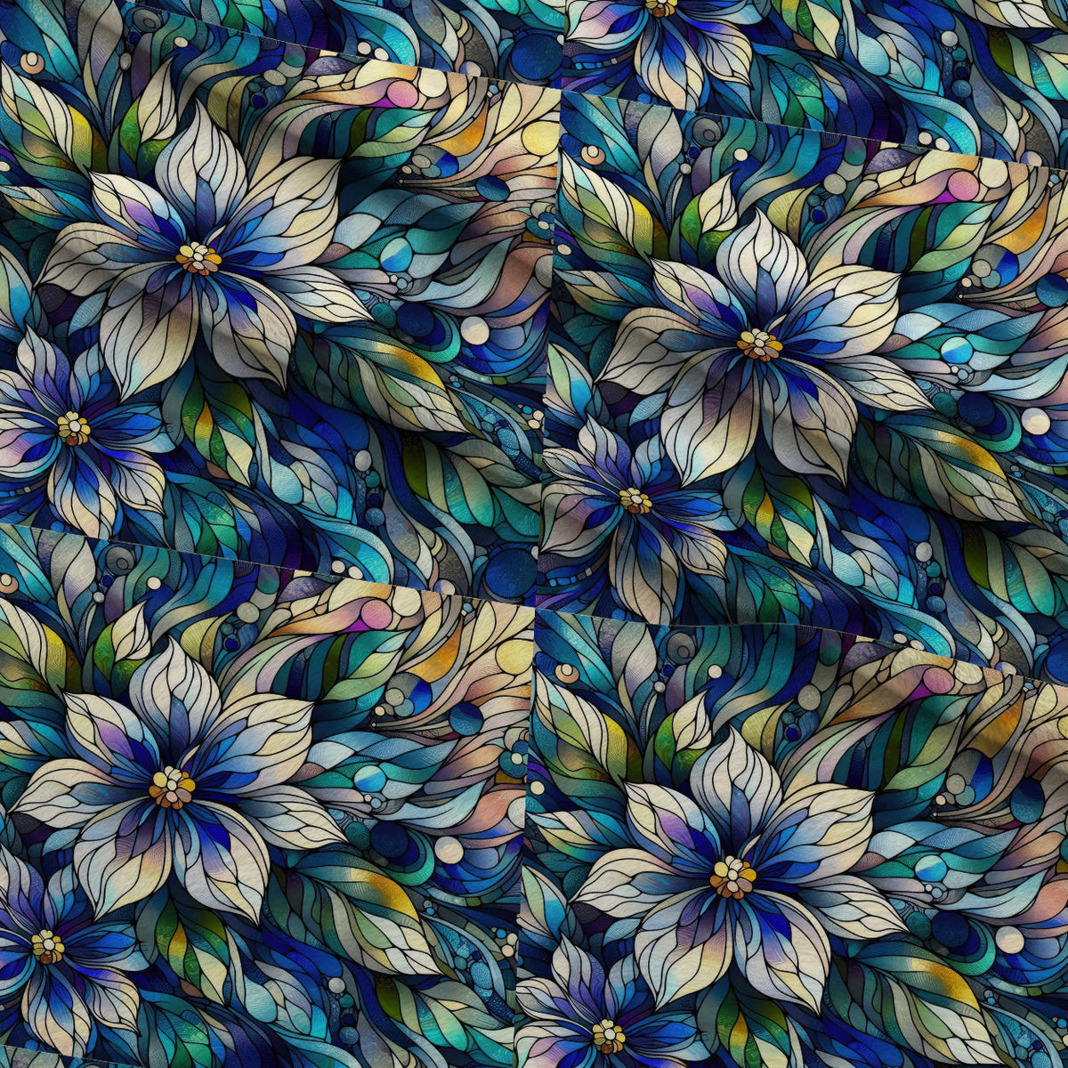 Sapphire Mosaic Blooms Pattern 2 Minky Fabric