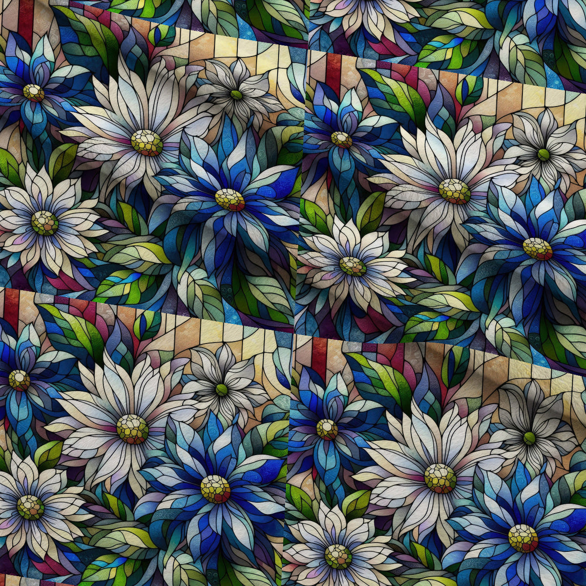 Sapphire Mosaic Blooms Pattern 5 Minky Fabric