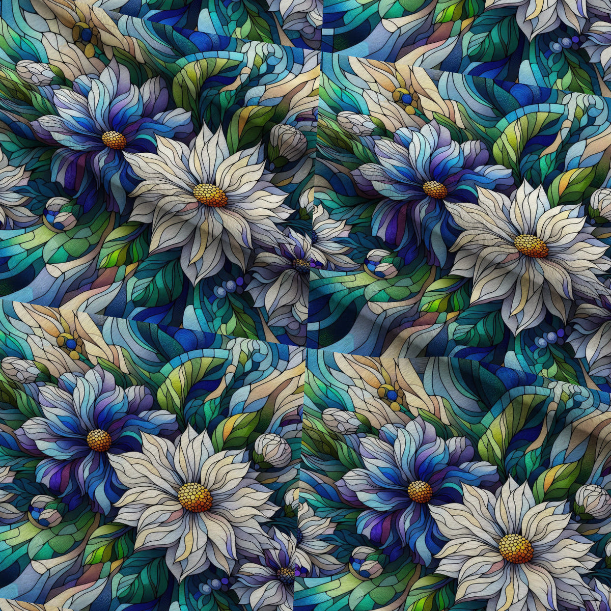Sapphire Mosaic Blooms Pattern 6 Minky Fabric