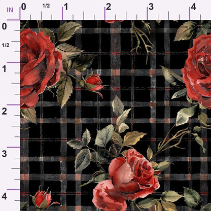 Scarlet Tartan Blooms Pattern 1 Minky Fabric