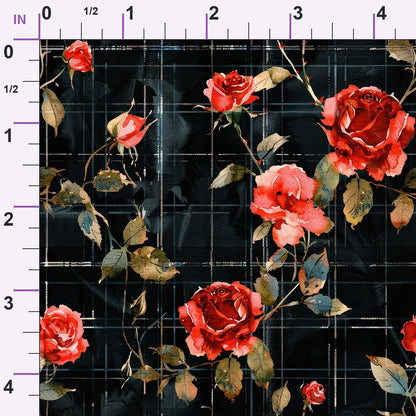 Scarlet Tartan Blooms Pattern 12 Minky Fabric