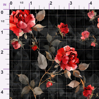 Scarlet Tartan Blooms Pattern 4 Minky Fabric