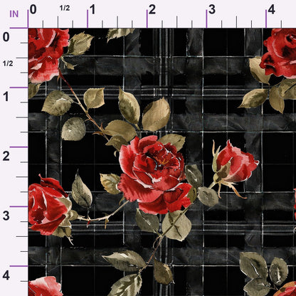 Scarlet Tartan Blooms Pattern 5 Minky Fabric