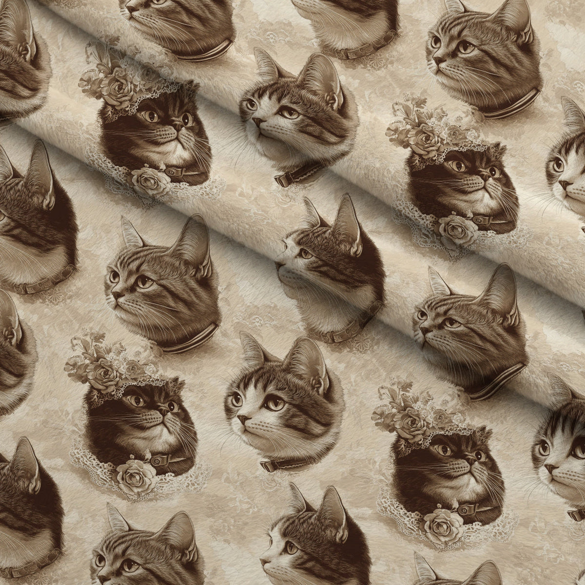 Sepia Kitten Toile Pattern 10 Minky Fabric