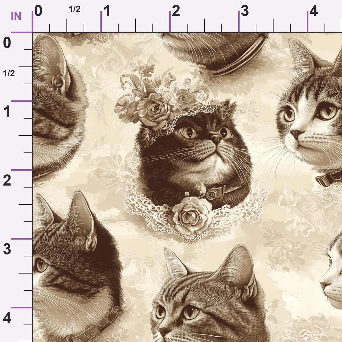 Sepia Kitten Toile Pattern 10 Minky Fabric