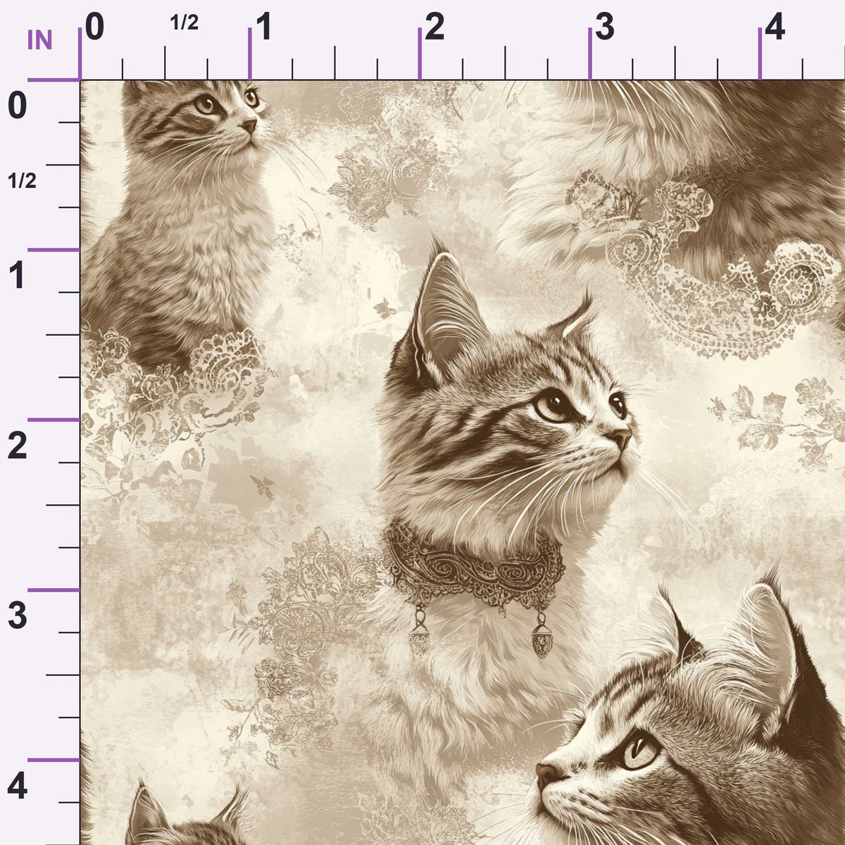Sepia Kitten Toile Pattern 11 Minky Fabric