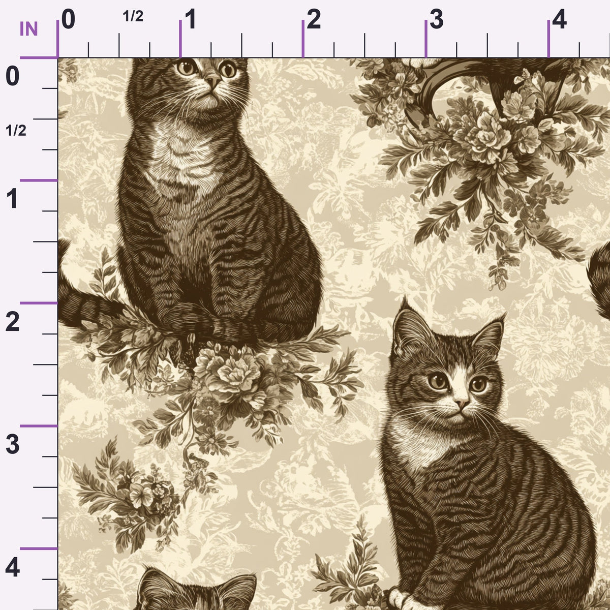 Sepia Kitten Toile Pattern 5 Minky Fabric