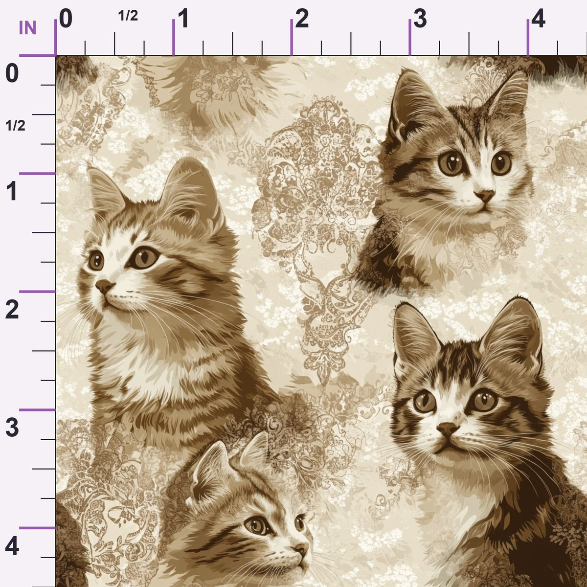 Sepia Kitten Toile Pattern 8 Minky Fabric