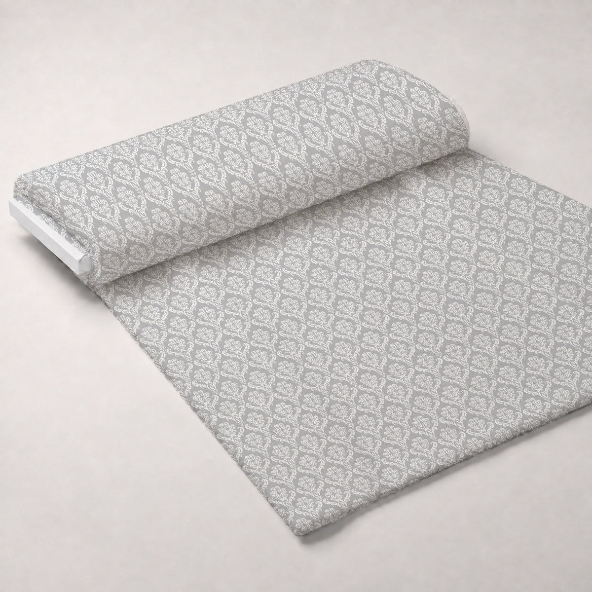 Simple Damask White on Gray Minky Fabric