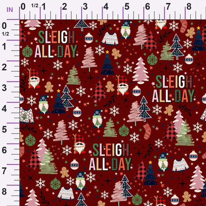 Sleigh All Day Dark Red Minky Fabric