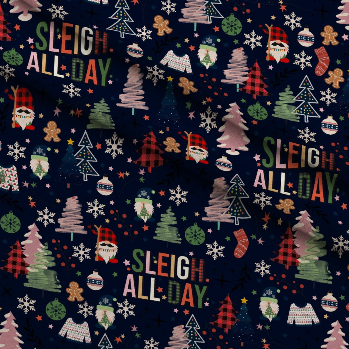 Sleigh All Day Indigo Minky Fabric