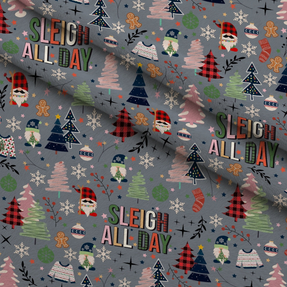Sleigh All Day Light Grey Minky Fabric