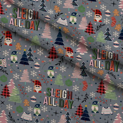 Sleigh All Day Light Grey Minky Fabric