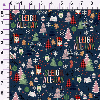 Sleigh All Day Navy Minky Fabric