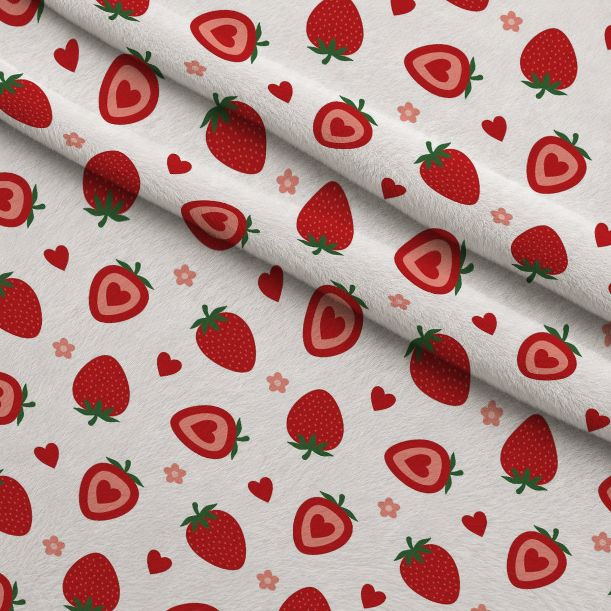 Sweet Strawberries Flowers and Hearts Minky Fabric