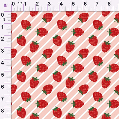 Sweet Strawberries Pink Diagonal Stripes Minky Fabric