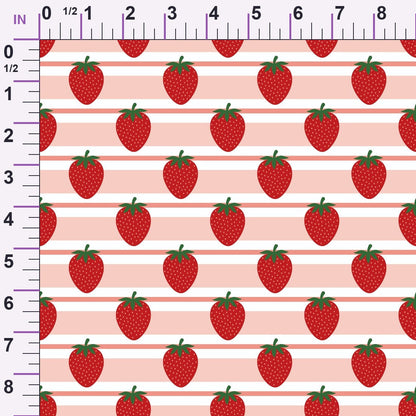 Sweet Strawberries Pink Horizontal Stripes Minky Fabric