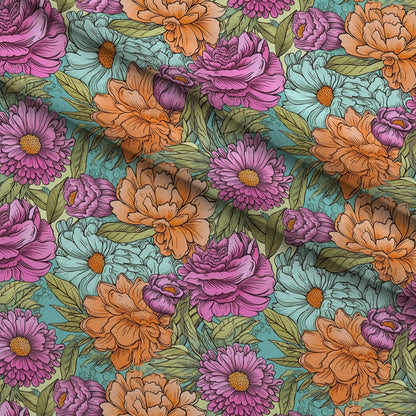 Tangerine Teal Reverie Pattern 6 Minky Fabric