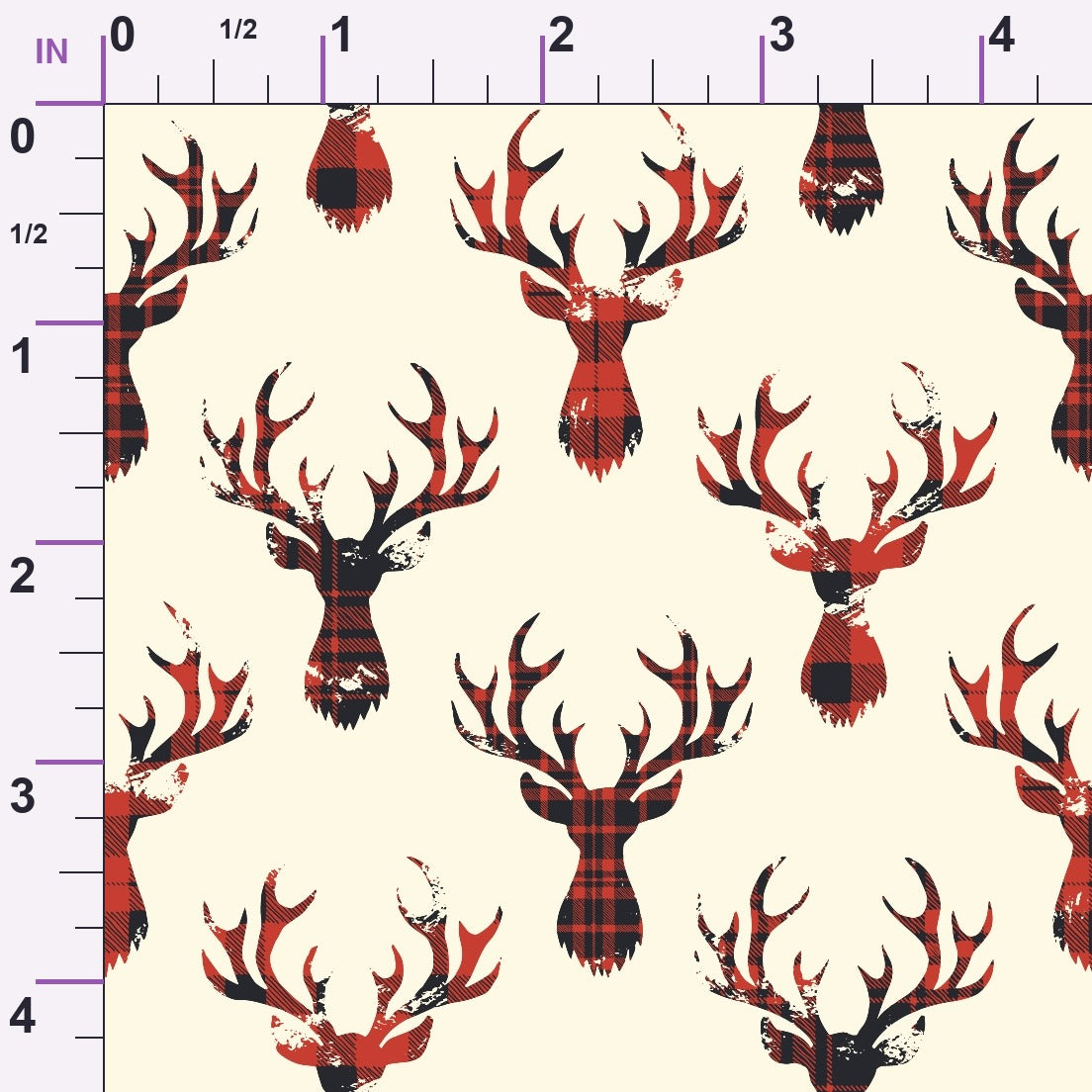 Tartan Deer Heads Pattern Minky Fabric