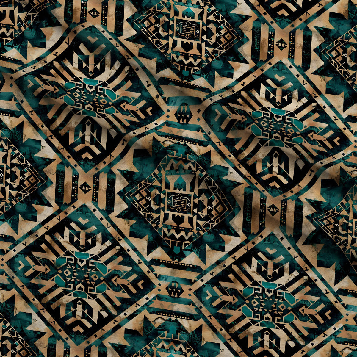 Teal Totem Pattern 16 Minky Fabric