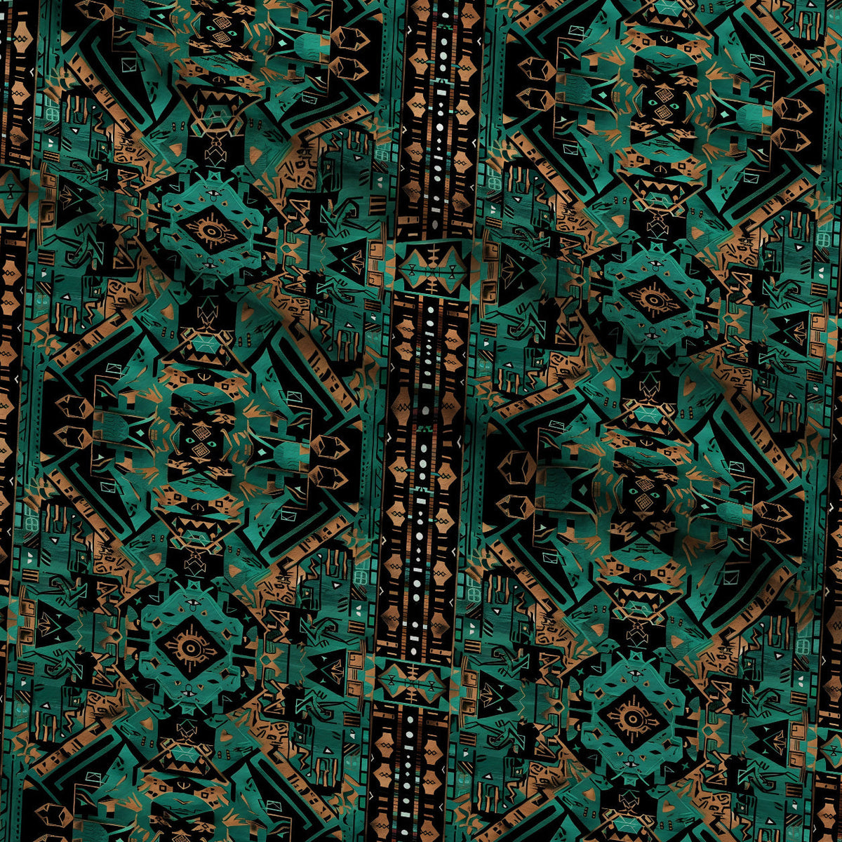 Teal Totem Pattern 2 Minky Fabric