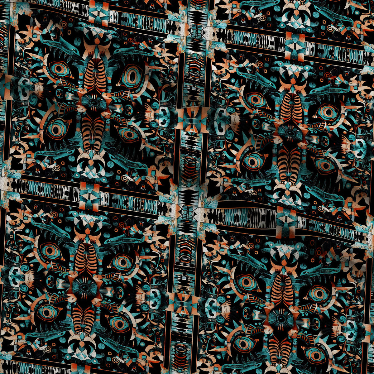 Teal Totem Pattern 24 Minky Fabric