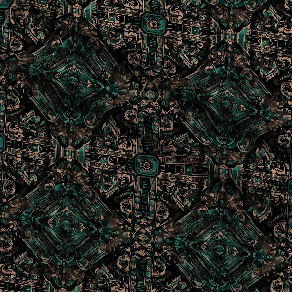 Teal Totem Pattern 25 Minky Fabric