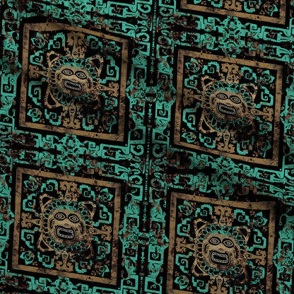 Teal Totem Pattern 3 Minky Fabric