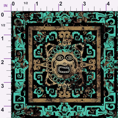 Teal Totem Pattern 3 Minky Fabric
