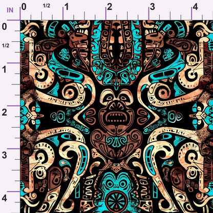 Teal Totem Pattern 5 Minky Fabric