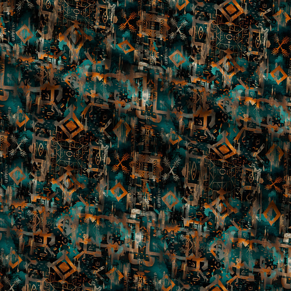Teal Totem Pattern 7 Minky Fabric