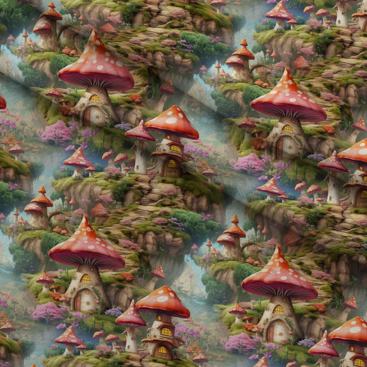 Toadstool Village Pattern 5 Minky Fabric