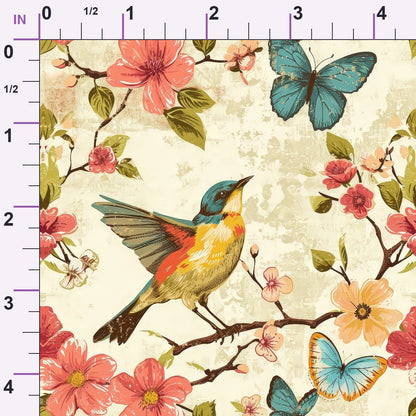 Vintage Aviary Pattern 4 Minky Fabric