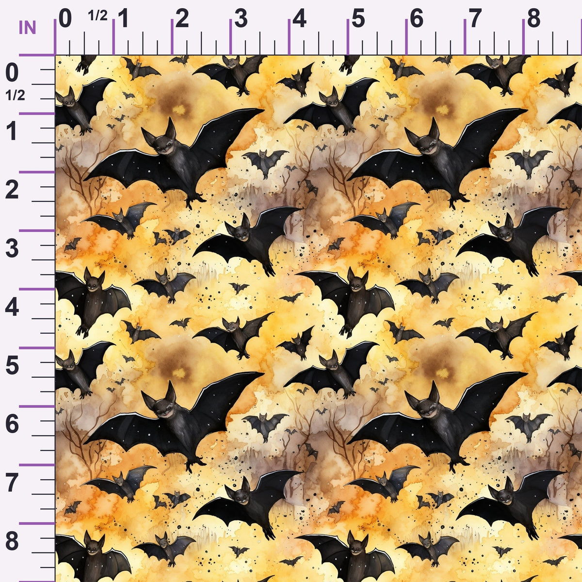 Watercolor Halloween Bats Pattern 12 Minky Fabric